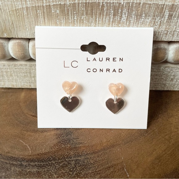 LC Lauren Conrad Jewelry - NWT LC Lauren Conrad, pink and silver heart delicate stud earrings